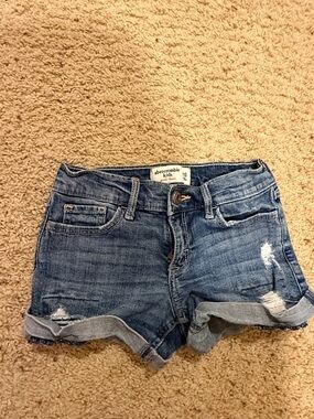 abercrombie kids Blue Distressed Denim Roll-Hem Shorts